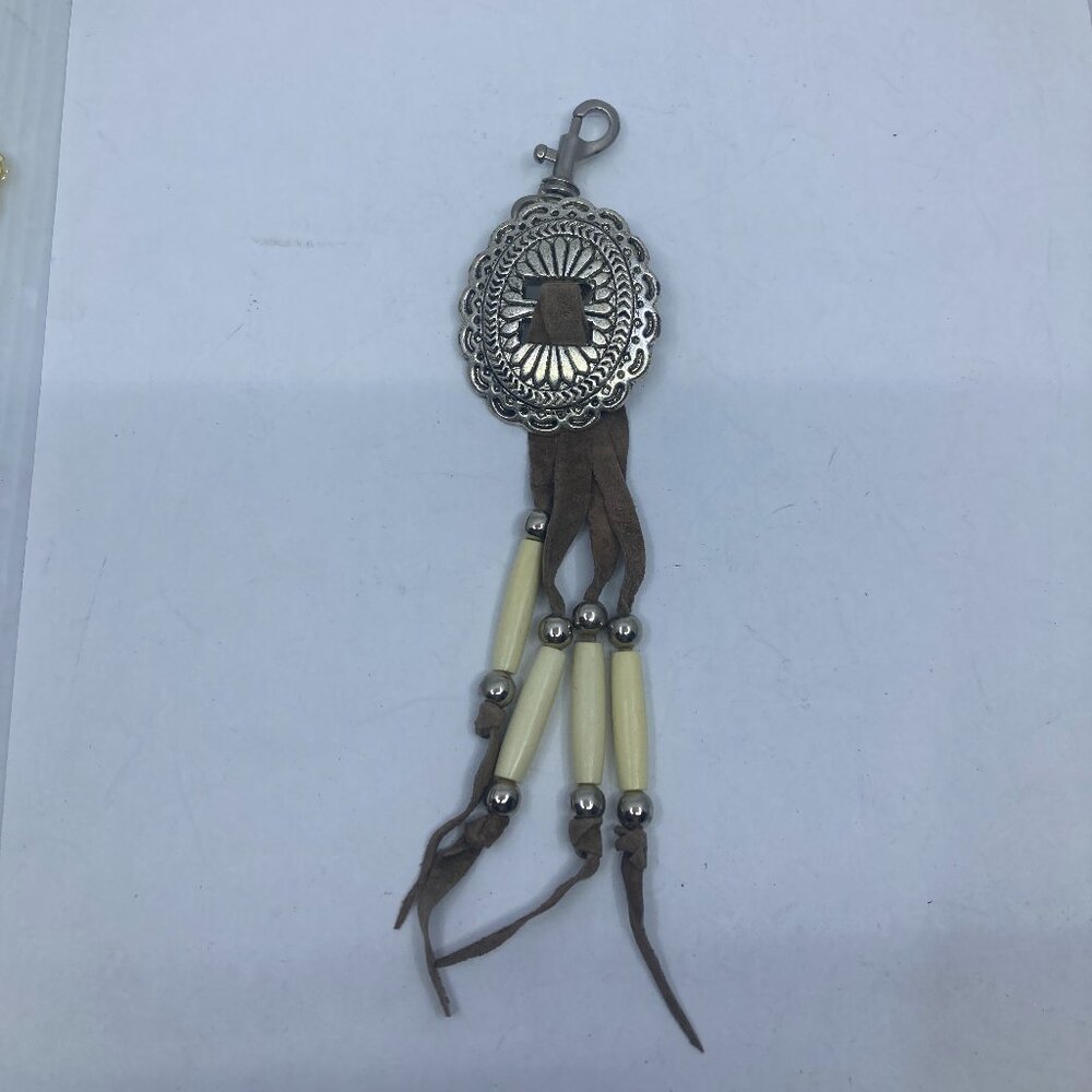 Vtg western cowboy suede concho bone keyring